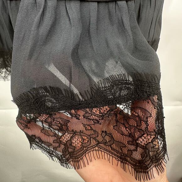 LOGO by Lori Goldstein Sleeveless Tank Tunic Lace Hem Black Womens XXS 2XS - Picture 6 of 10